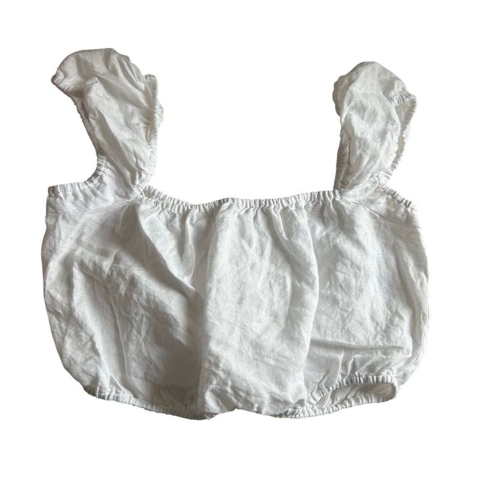 Wilfred Crop Top Womens S White Organic Linen Square Neck Ruffle Boho Coquette